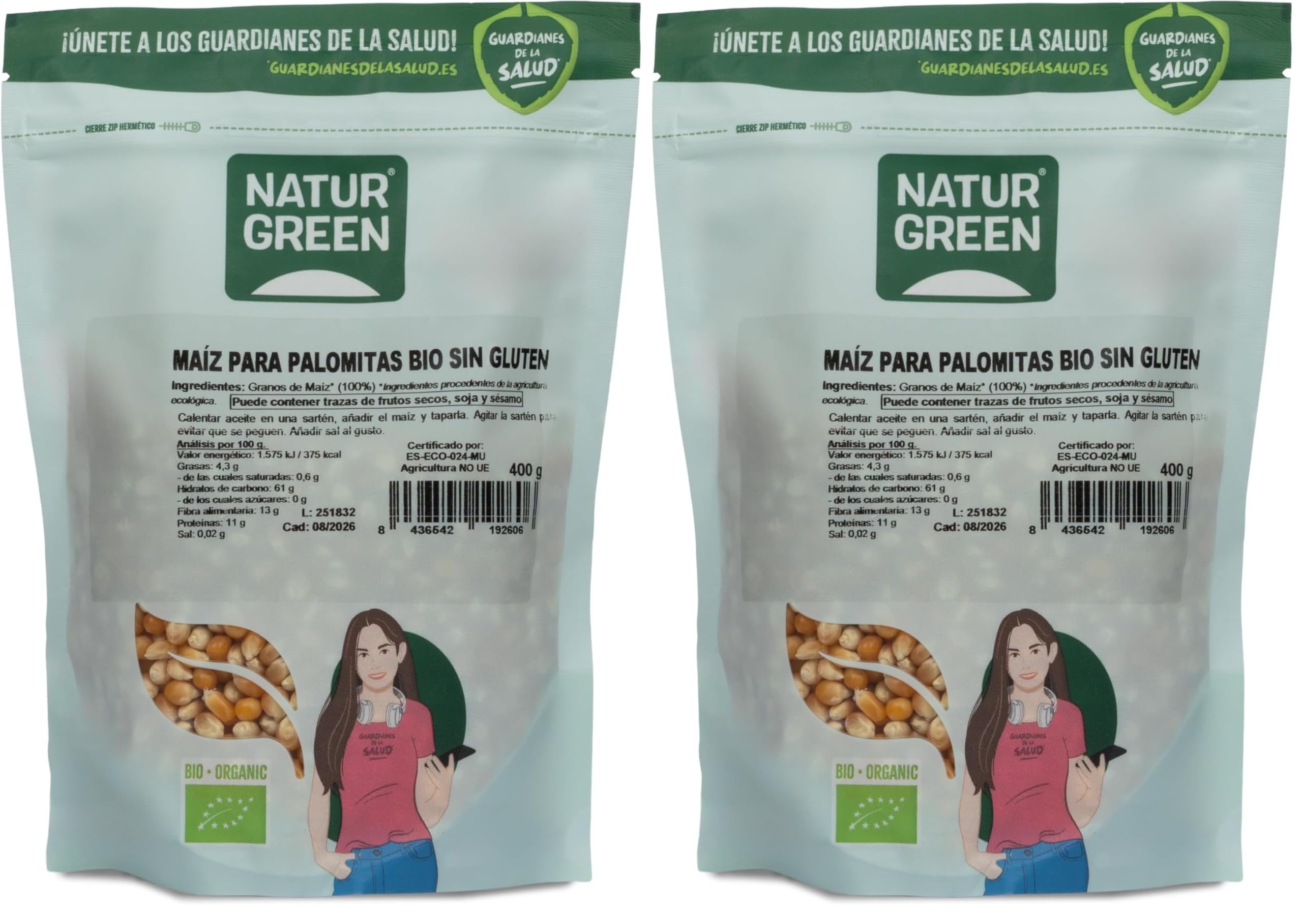 Maiz Palomitas Bio Orgánico 400 Gramos para Niños en Casa EU Organic