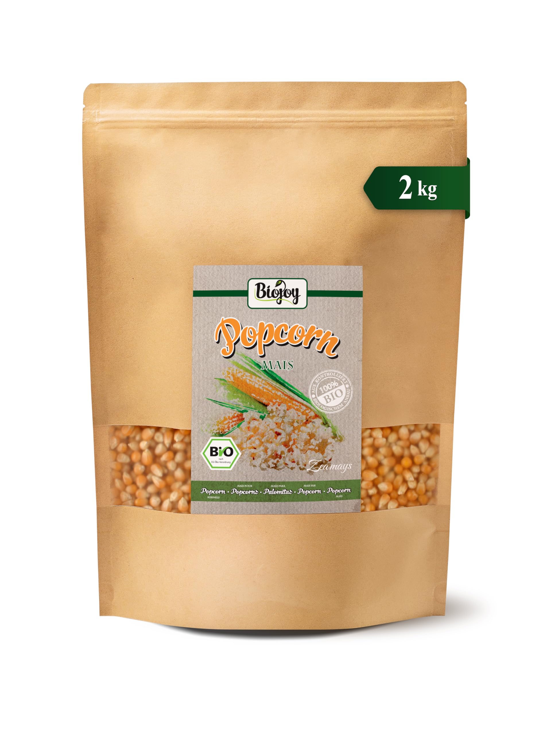 Biojoy Maíz Orgánico para Palomitas (2 kg), entero y sin sal | EU Organic